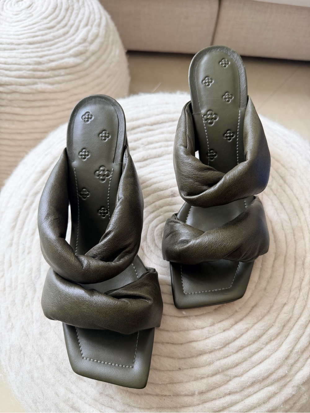 Olive Green Padded Double-Strap Slide Sandals
